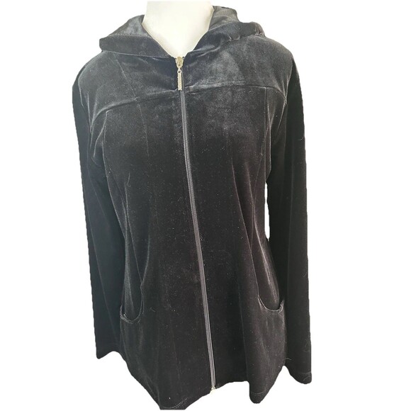 Petite Sophisticate Women's Size P Black Zip Velour Hoodie Jacket - Picture 3 of 8